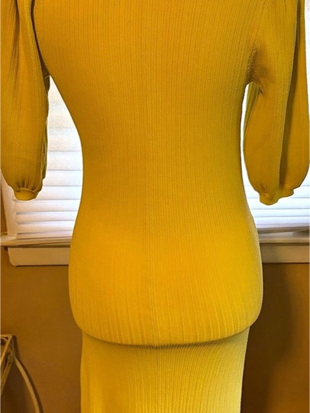 Sandro Ribbed Midi Dress in Yellow Size 3 - Picture 2 of 5